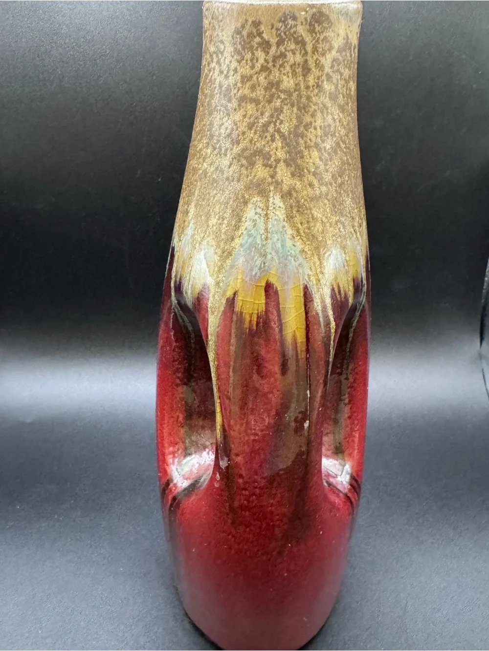 Vintage Mid Century Modern Drip Glaze Vase 8” Cutout Ceramic Art Pottery